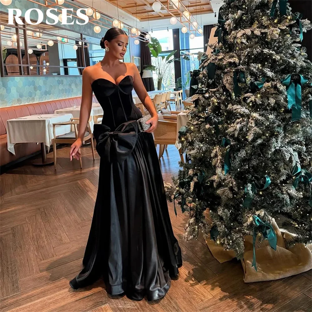 ROSES Black Party Dress Sweetheart Satin Evening Dresses with Statement Bow Prom Gown A Line فساتين سهره Customized
ROSES Black Party Dress Sweetheart Satin Evening Dresses with Statement Bow Prom Gown A Line فساتين سهره Customized