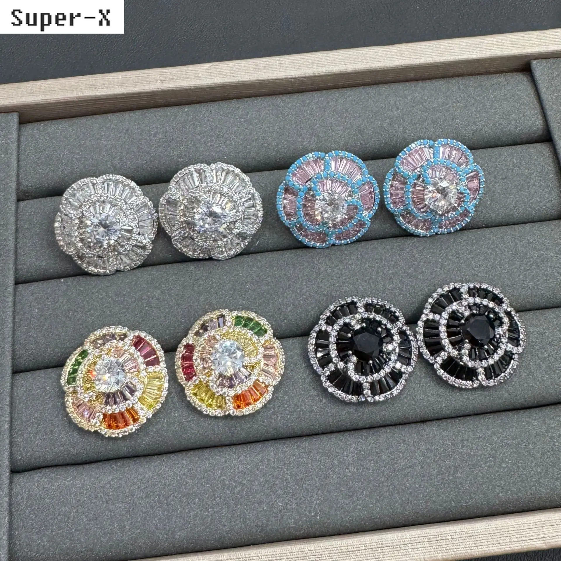 zircon stud earrings flower petals shiny jewelry blue pink white black floral earrings for women
zircon stud earrings flower petals shiny jewelry blue pink white black floral earrings for women