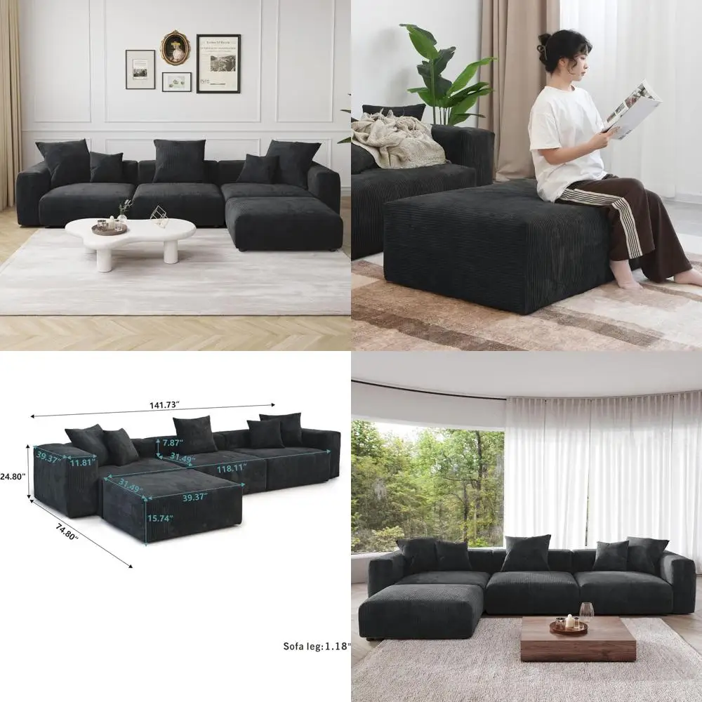 Deep Seat Oversized Sectional Sofa with Removable Cushion Covers and Chaise Ottoman, Black for Living Room
Deep Seat Oversized Sectional Sofa with Removable Cushion Covers and Chaise Ottoman, Black for Living Room