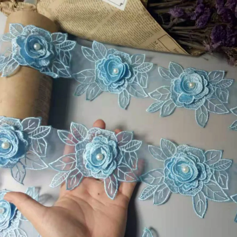 1 Yard Blue Soluble Rose Flower Pearl Chiffon Embroidered Lace Trim Ribbon Fabric Handmade Vintage Wedding Dress Sewing Craft
1 Yard Blue Soluble Rose Flower Pearl Chiffon Embroidered Lace Trim Ribbon Fabric Handmade Vintage Wedding Dress Sewing Craft