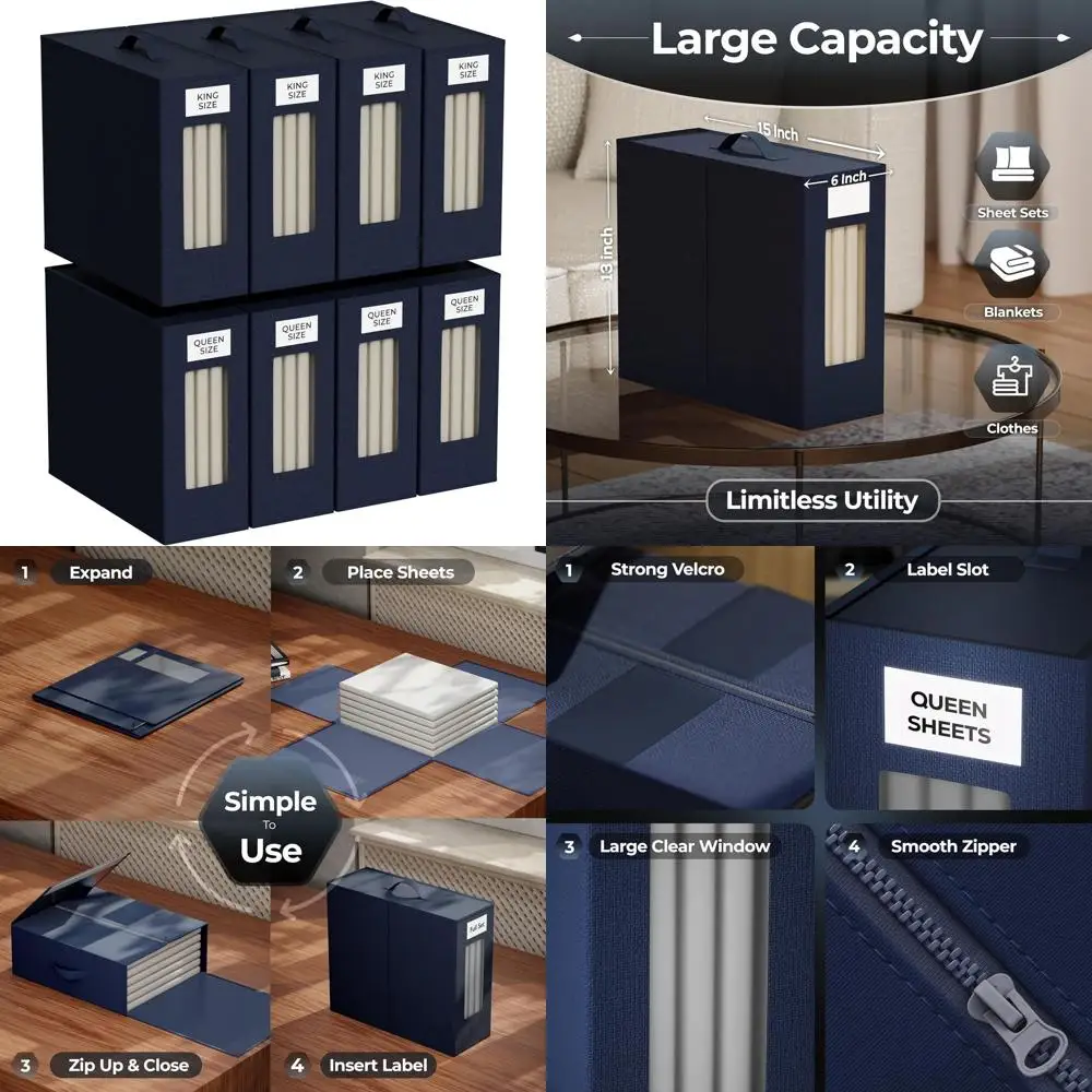 8 Pack Bed Sheet Organizers - Storage for King, Queen, and Large Sheets, Closet Linens Organizer with Handle, Name Tag, and Wind
8 Pack Bed Sheet Organizers - Storage for King, Queen, and Large Sheets, Closet Linens Organizer with Handle, Name Tag, and Wind