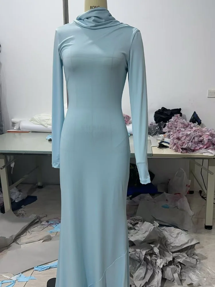 Blue Elegant Skinny Women Maxi Dress Cozy Long Sleeves High Collar High Waist Patchwork Robe 2025 Spring Autumn Lady Streetwear
Blue Elegant Skinny Women Maxi Dress Cozy Long Sleeves High Collar High Waist Patchwork Robe 2025 Spring Autumn Lady Streetwear