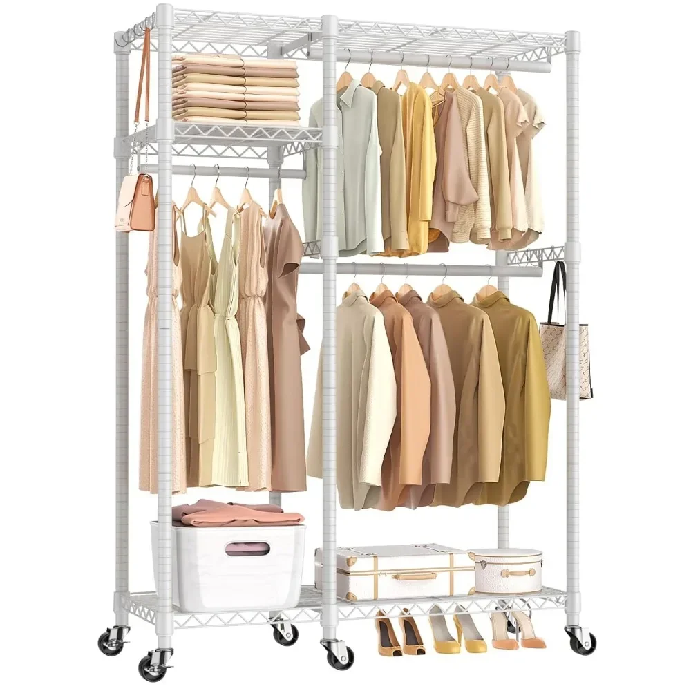 Clothing Racks with Wheels for Hanging Clothes with Shelves, Closet Organizers and Storage Metal Heavy Duty
Clothing Racks with Wheels for Hanging Clothes with Shelves, Closet Organizers and Storage Metal Heavy Duty