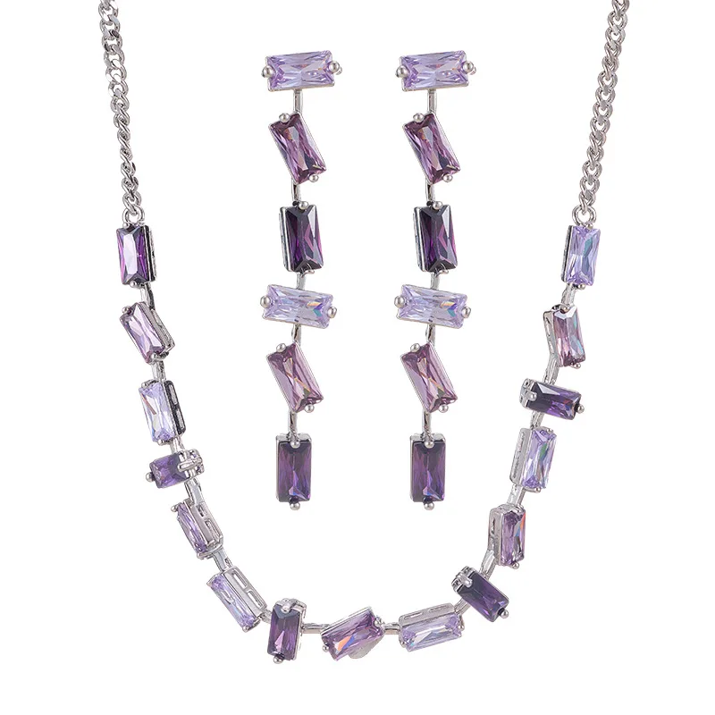 Gradient Purple Zircon Necklace And Earrings Jewelry Set, Luxury Elegant High End Fashion Fine Jewelry Gift For Women
Gradient Purple Zircon Necklace And Earrings Jewelry Set, Luxury Elegant High End Fashion Fine Jewelry Gift For Women