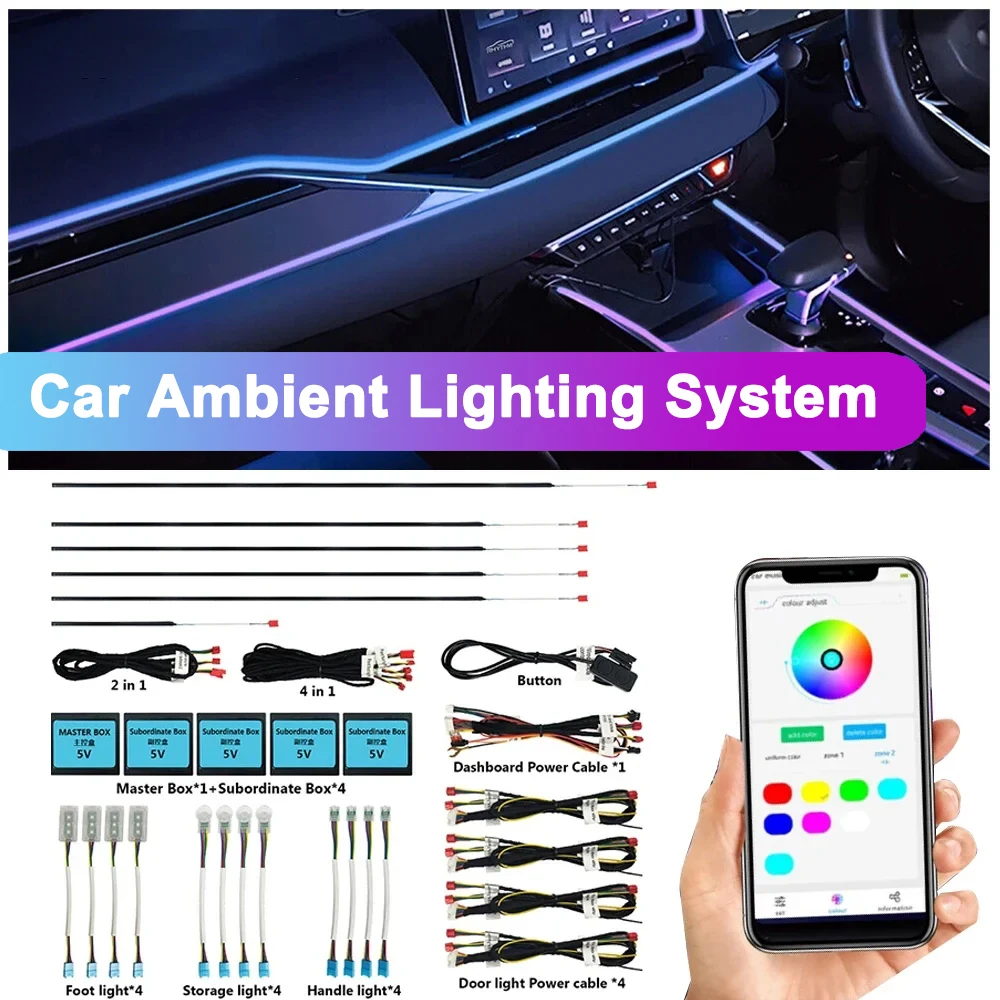 Universal Ambient Light For Car Interior 64 Color Breathe Dashboard Door Decoration LED Strip Lights RGB Bluetooth App Control
Universal Ambient Light For Car Interior 64 Color Breathe Dashboard Door Decoration LED Strip Lights RGB Bluetooth App Control