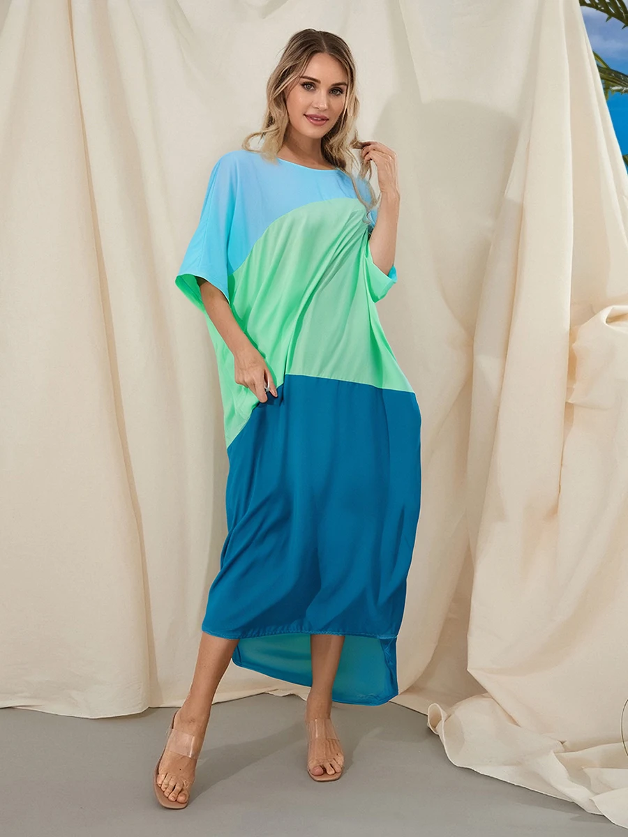 Women Long Dress, 3/4 Sleeve Dress Crew Neck Contrast Color Loose Summer Casual Swing Dress
Women Long Dress, 3/4 Sleeve Dress Crew Neck Contrast Color Loose Summer Casual Swing Dress