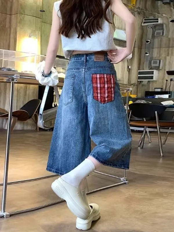 High Waist plus Size Patchwork Plaid Denim Shorts Women's Vintage American Wide Leg Slimming Straight Cut Mid-Length Pants
High Waist plus Size Patchwork Plaid Denim Shorts Women's Vintage American Wide Leg Slimming Straight Cut Mid-Length Pants