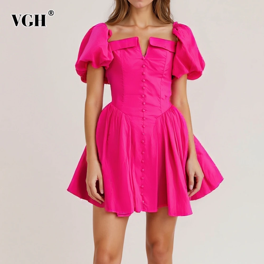 VGH Elegant Party Patchwork Button Mini Dresses for Women Square Collar Puff Sleeve High Waist Solid Tutu Dress Female Fashion
VGH Elegant Party Patchwork Button Mini Dresses for Women Square Collar Puff Sleeve High Waist Solid Tutu Dress Female Fashion