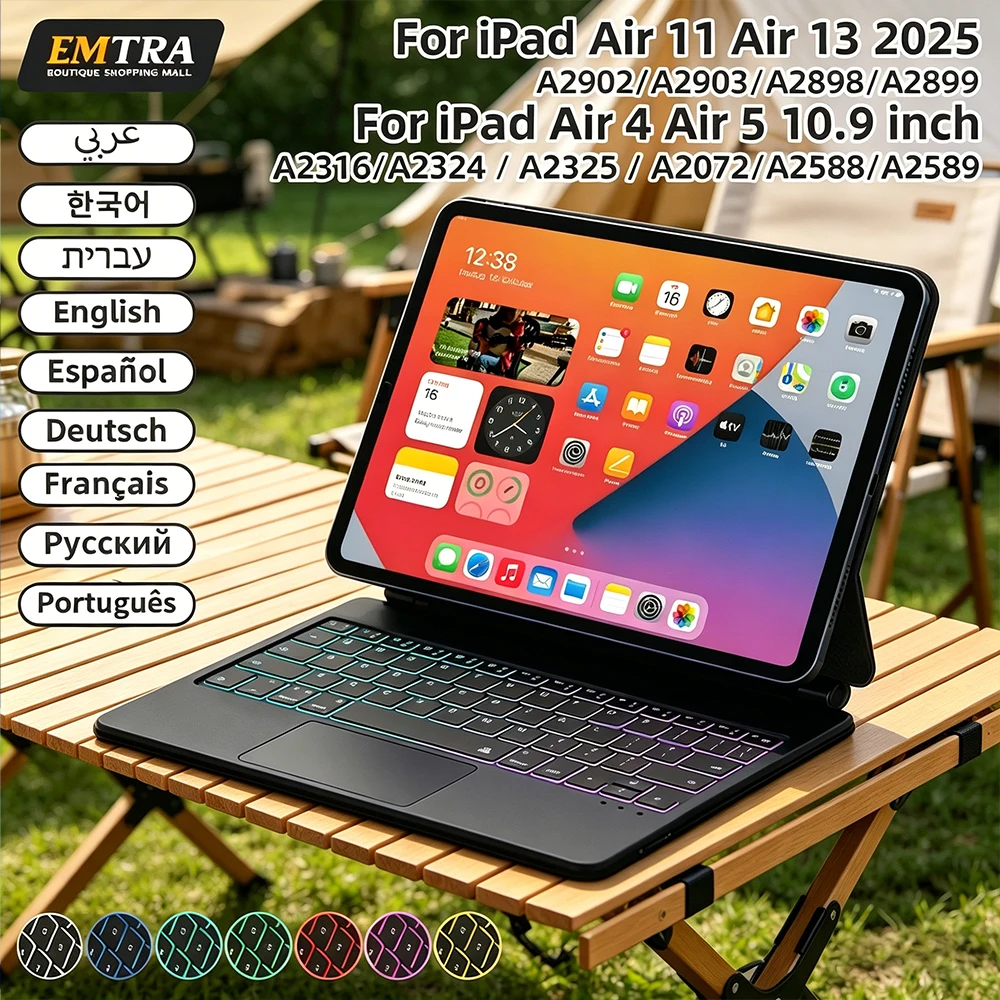 New Wireless Magic Keyboard Cover for iPad 10/11th A16 2025 Smart Case for iPad Pro 11 Air 4 5 6 Backlit Touch Keyboard Spanish
New Wireless Magic Keyboard Cover for iPad 10/11th A16 2025 Smart Case for iPad Pro 11 Air 4 5 6 Backlit Touch Keyboard Spanish
