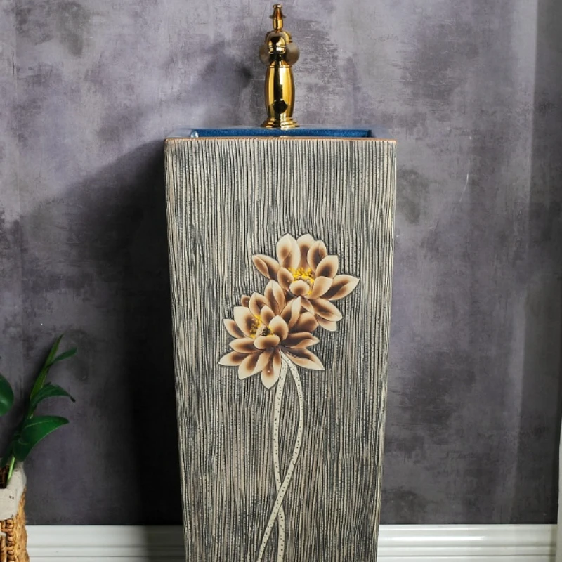 Retro square column type face wash integrated ceramic art column basin balcony small apartment floor to hand wash
Retro square column type face wash integrated ceramic art column basin balcony small apartment floor to hand wash