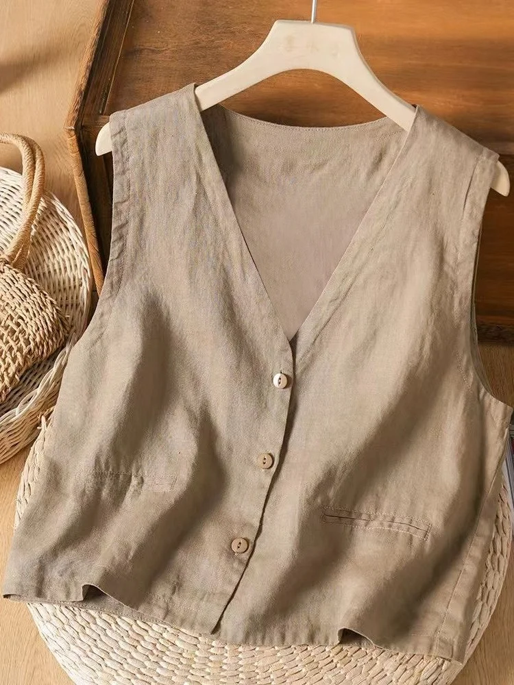 Casual Cotton Linen Vest Women's Summer Thin V-ne Svel Slimming Top Button Sle Regular Length Single-Button
Casual Cotton Linen Vest Women's Summer Thin V-ne Svel Slimming Top Button Sle Regular Length Single-Button