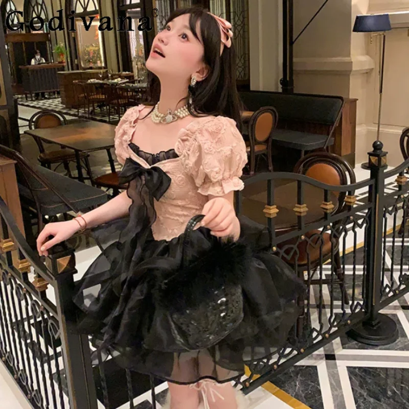 Summer Black Pink Sweet Short Puff Sleeve Princess Dress Fashion High Waist A-line Age Reduction Square Neck Vacation Dresses
Summer Black Pink Sweet Short Puff Sleeve Princess Dress Fashion High Waist A-line Age Reduction Square Neck Vacation Dresses