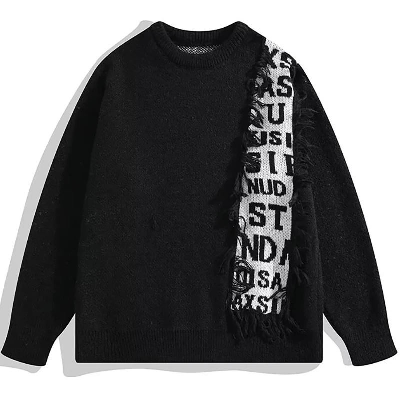 Tassel Patchwork Knit Sweater Men Autumn Winter Loose Casual Soft Cozy Pullover Knitwear Jumper Retro Trim Crew Neck Men Sweater 
Tassel Patchwork Knit Sweater Men Autumn Winter Loose Casual Soft Cozy Pullover Knitwear Jumper Retro Trim Crew Neck Men Sweater