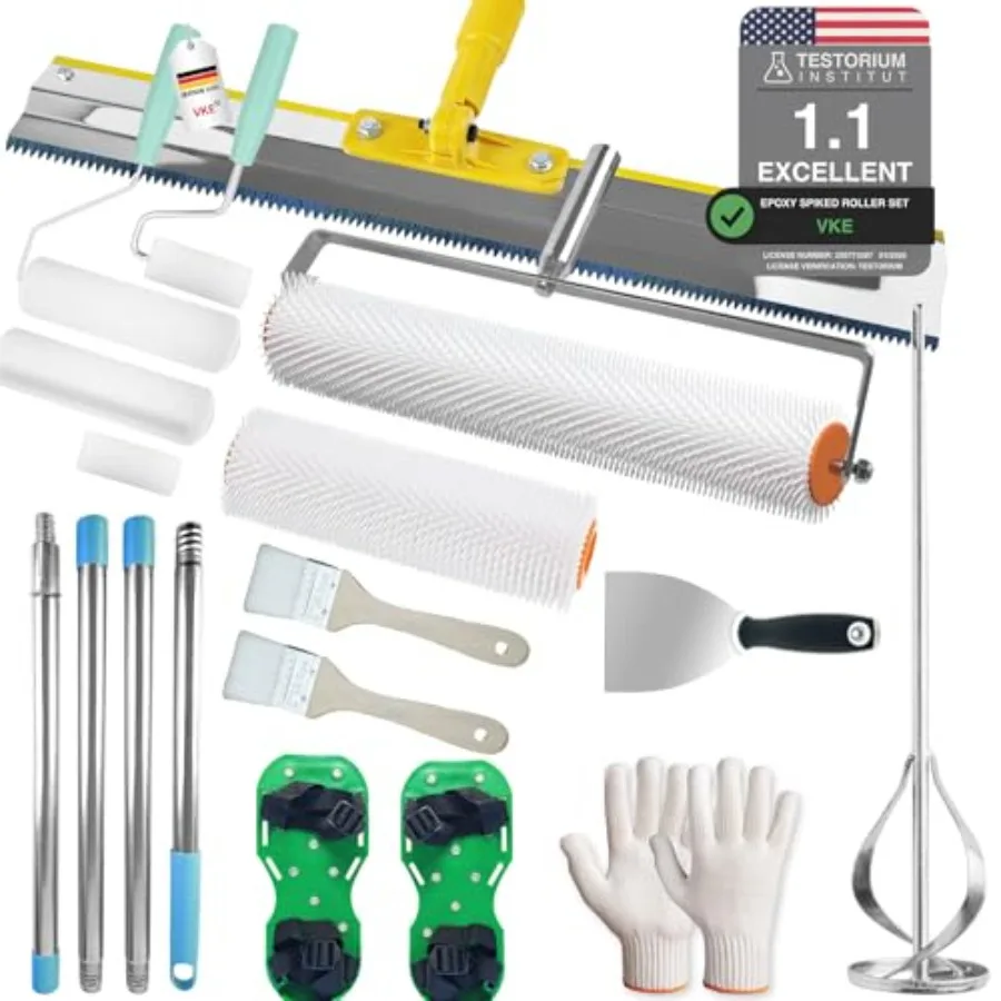 VKE Self Leveling Concrete Tools Stainless Steel Epoxy Squeegee Spiked Roller for Self Leveling 3 in Extension Pole Epoxy Shoes
VKE Self Leveling Concrete Tools Stainless Steel Epoxy Squeegee Spiked Roller for Self Leveling 3 in Extension Pole Epoxy Shoes