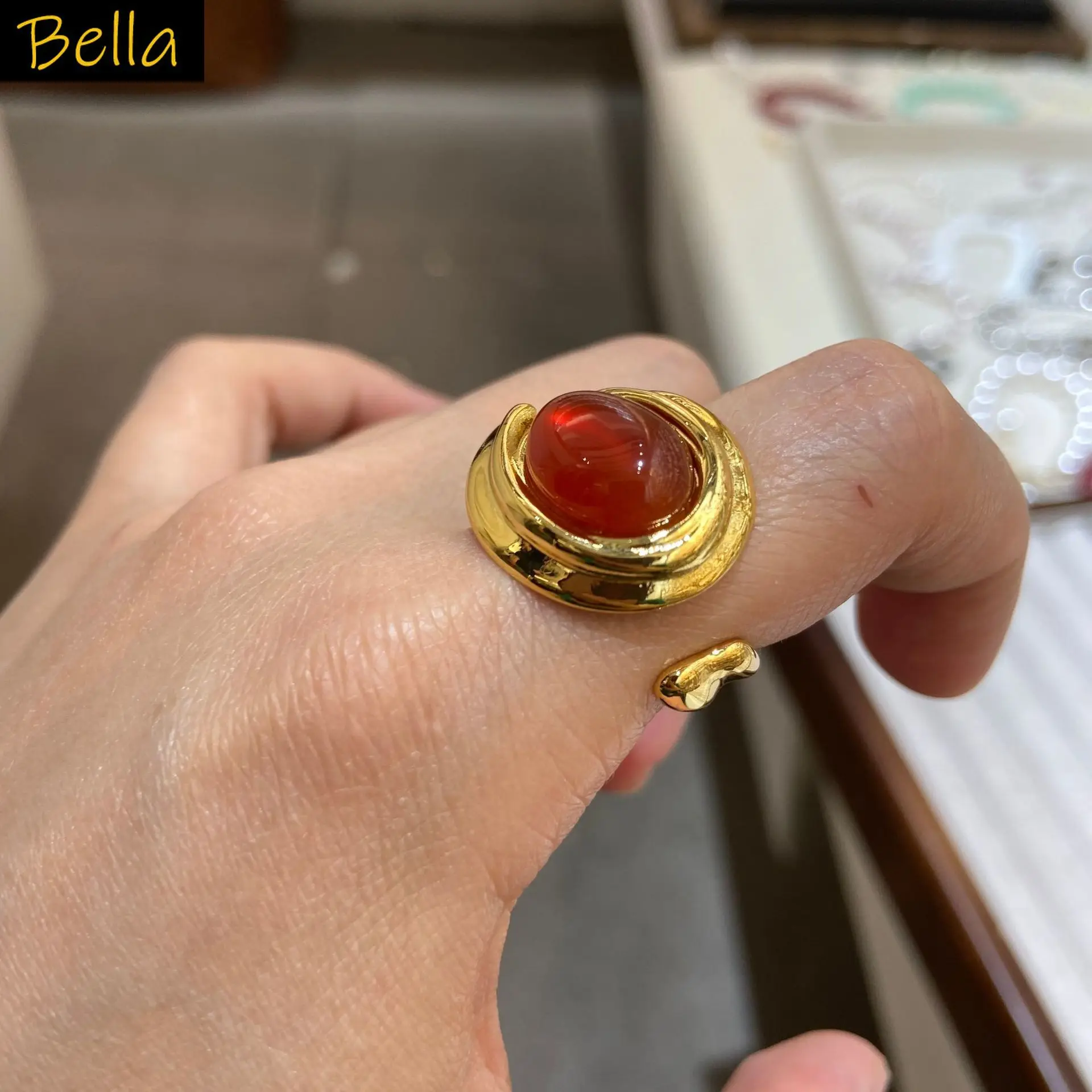 red nature stone ring for women gold color jewelry garnet gold color opening ring adjustable
red nature stone ring for women gold color jewelry garnet gold color opening ring adjustable