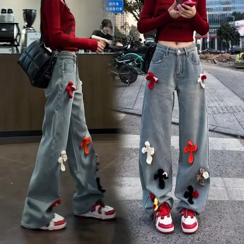 2024 American cross embroidered jeans for women ins trendy summer new style versatile loose slimming straight wide leg pants
2024 American cross embroidered jeans for women ins trendy summer new style versatile loose slimming straight wide leg pants