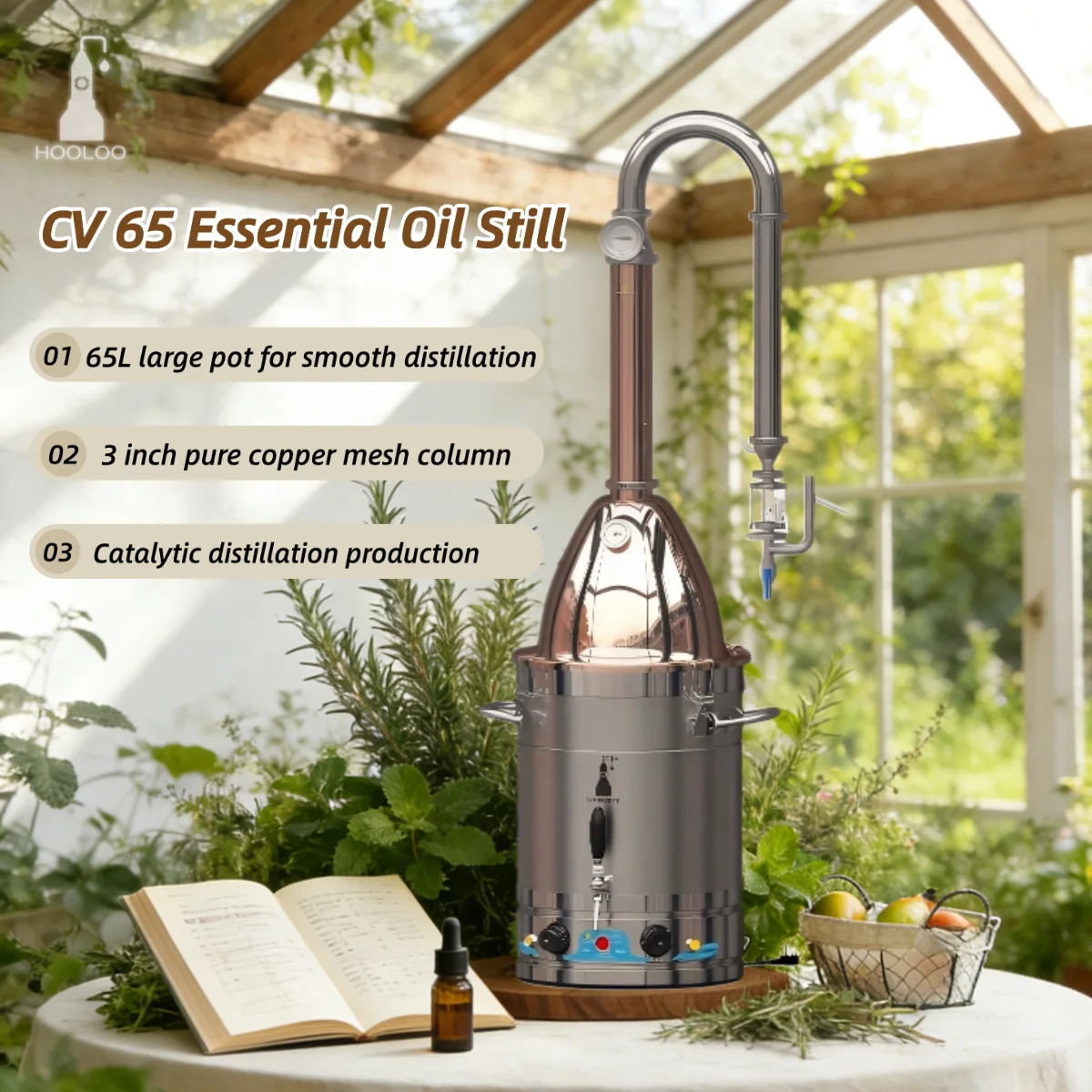 HOOLOO CV65 (17,2 галлона) дистиллятор домашний электрический дистиллятор гидрозол и эфирное масло все еще DIY цветы и травы медная колонна
HOOLOO CV65 (17,2 галлона) дистиллятор домашний электрический дистиллятор гидрозол и эфирное масло все еще DIY цветы и травы медная колонна