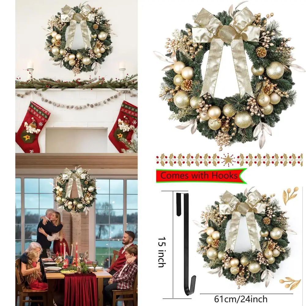 24 Decorative Artificial Christmas Wreath with Pine, Berries, Balls & Gold Trims for Home Indoor/Outdoor
24 Decorative Artificial Christmas Wreath with Pine, Berries, Balls & Gold Trims for Home Indoor/Outdoor
