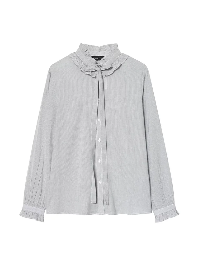 HH Woman Fashion Long Sleeves Ruffle Decoration Stripes Single-breasted Loose Shirt Female Commuting Lace-up Autumn Spring Tops
HH Woman Fashion Long Sleeves Ruffle Decoration Stripes Single-breasted Loose Shirt Female Commuting Lace-up Autumn Spring Tops