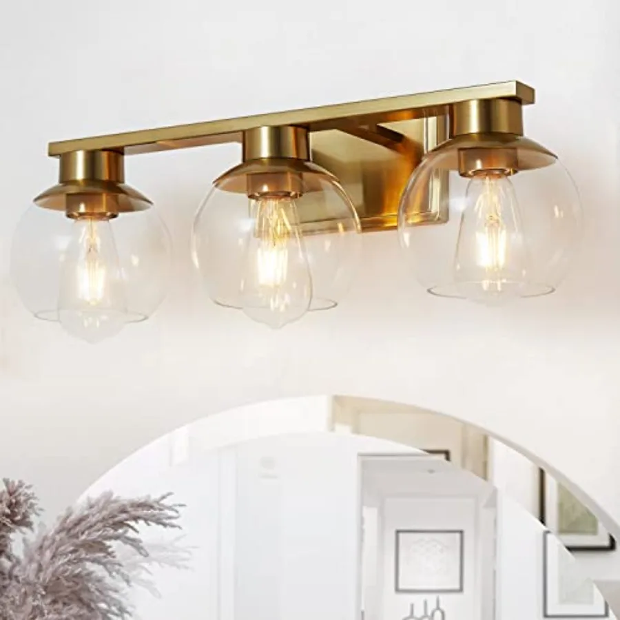 3-Light Brushed Brass Bathroom Vanity Lights Gold Bathroom Light Fixtures Over Mirror with Globe Glass Shade 22in Modern Wall S
3-Light Brushed Brass Bathroom Vanity Lights Gold Bathroom Light Fixtures Over Mirror with Globe Glass Shade 22in Modern Wall S