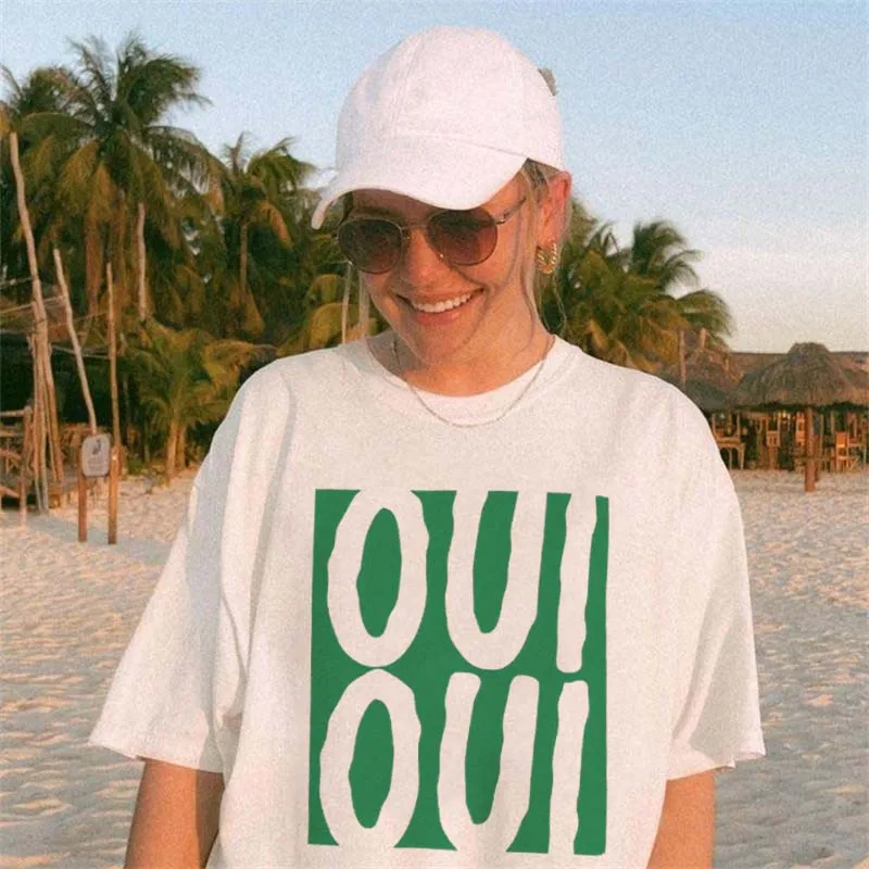 Oui Pattern Printed Vacation Style Women's Beach T-Shirt Short Sleeved Women's Simple Casual Summer Fashion Basic Top T-Shirt
Oui Pattern Printed Vacation Style Women's Beach T-Shirt Short Sleeved Women's Simple Casual Summer Fashion Basic Top T-Shirt