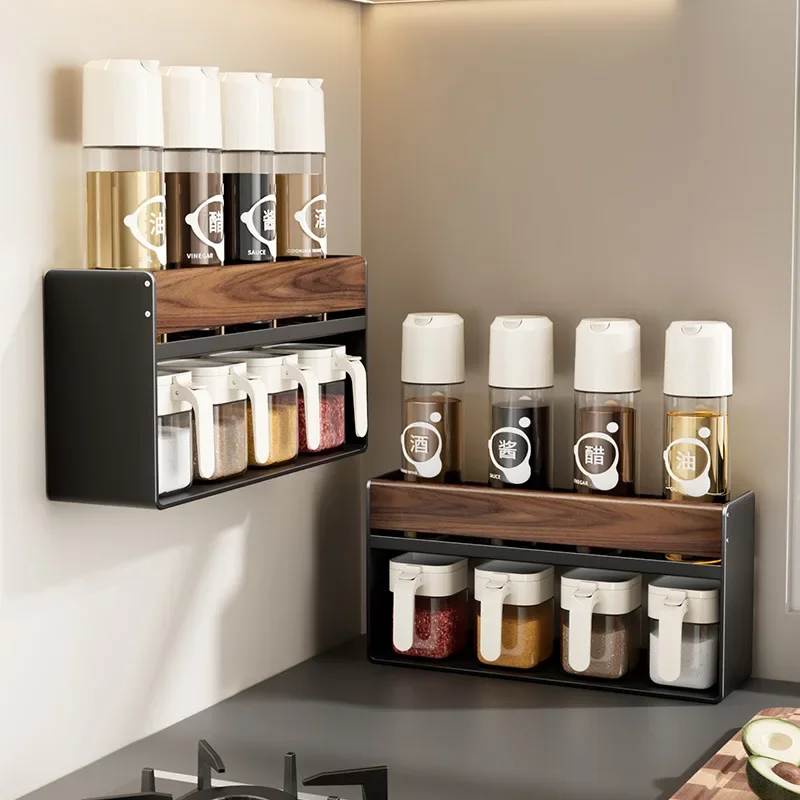 Light luxury walnut wood kitchen seasoning storage rack sealed jar wall-mounted condiment jar oil bottle storage shelf
Light luxury walnut wood kitchen seasoning storage rack sealed jar wall-mounted condiment jar oil bottle storage shelf