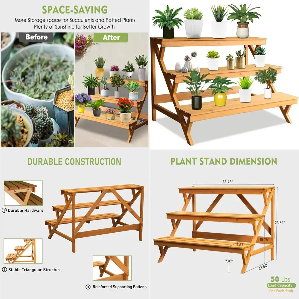 3-Tier Wooden Ladder Plant Stand - Indoor/Outdoor, Large Multi-Tiered Holder, 35.43x23.62x23.62, 3-Step Plant Rack
3-Tier Wooden Ladder Plant Stand - Indoor/Outdoor, Large Multi-Tiered Holder, 35.43x23.62x23.62, 3-Step Plant Rack