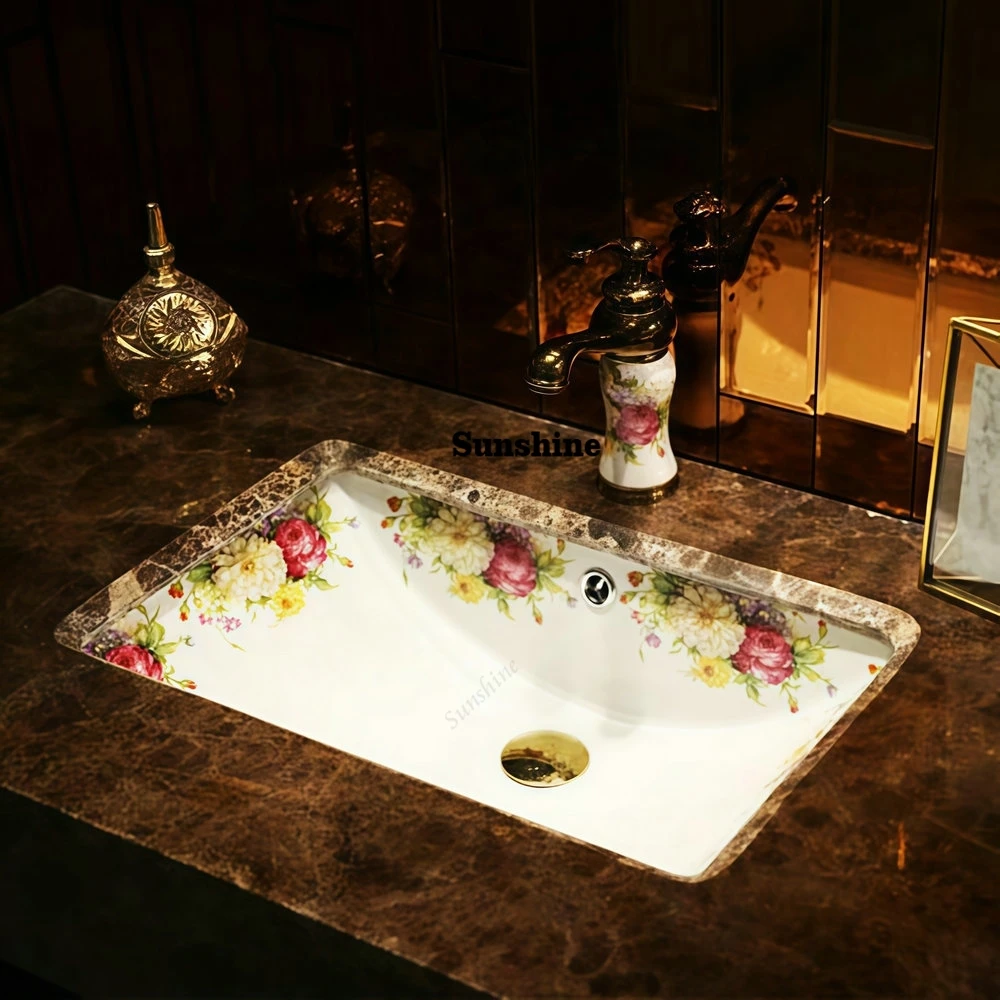 MAEBOW Romantic Rose Design Rectangular Under Counter Lavabo Artistic Drop In Ceramic Wash Basin Bathroom Sink
MAEBOW Romantic Rose Design Rectangular Under Counter Lavabo Artistic Drop In Ceramic Wash Basin Bathroom Sink