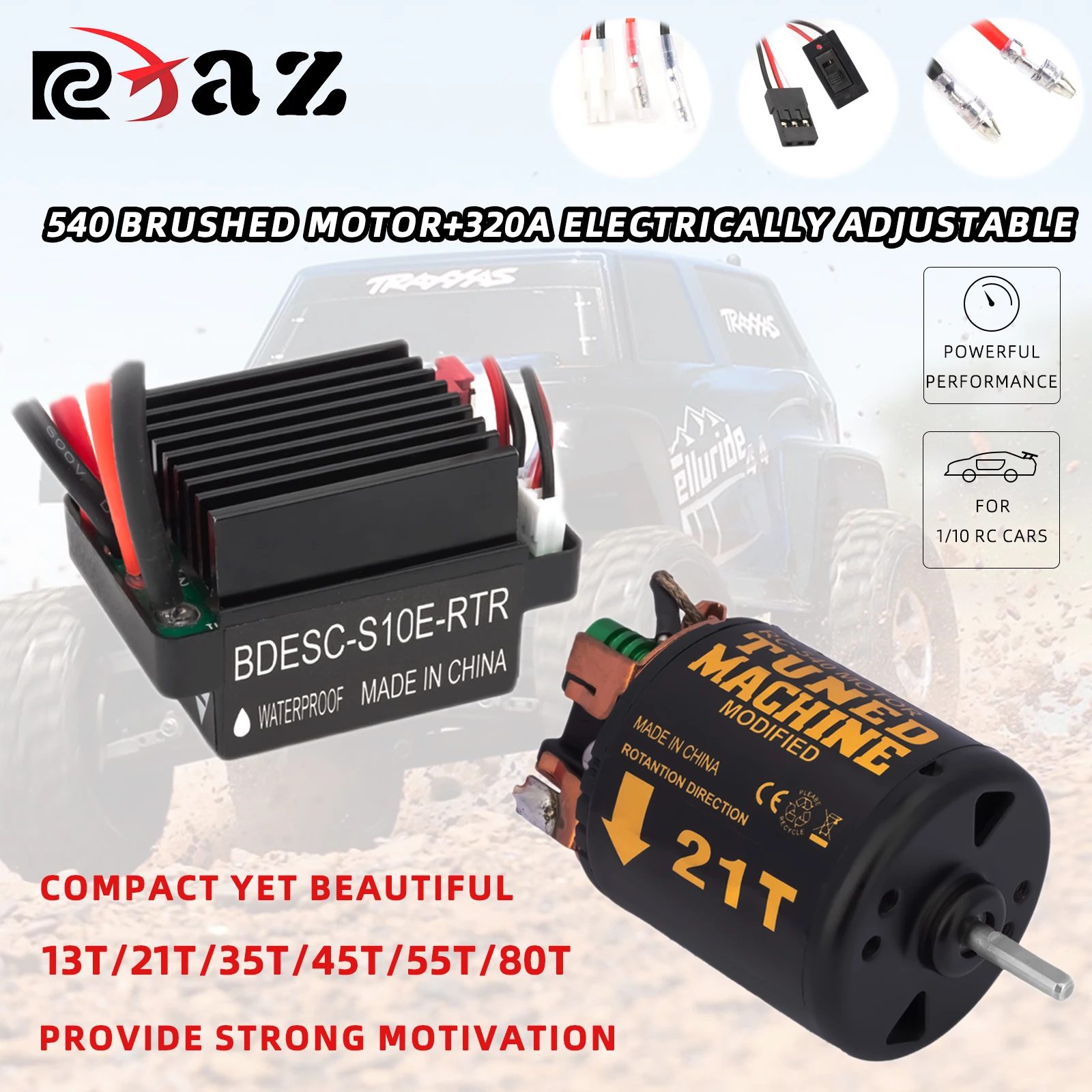 Бренд RCXAZ 540 с щеточным двигателем 13T-80T, оснащенным электрическим регулированием щетки ESC 320A, подходит для автомобиля с дистанционным управлением 1/10
Бренд RCXAZ 540 с щеточным двигателем 13T-80T, оснащенным электрическим регулированием щетки ESC 320A, подходит для автомобиля с дистанционным управлением 1/10