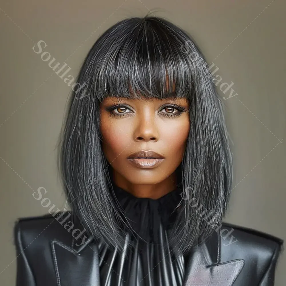 LULUCHIC Dark Gray Chic Medium Salt & Pepper Straight Bob Wig With Bangs Real Glueless Human Hair Wigs For Mature Women
LULUCHIC Dark Gray Chic Medium Salt & Pepper Straight Bob Wig With Bangs Real Glueless Human Hair Wigs For Mature Women