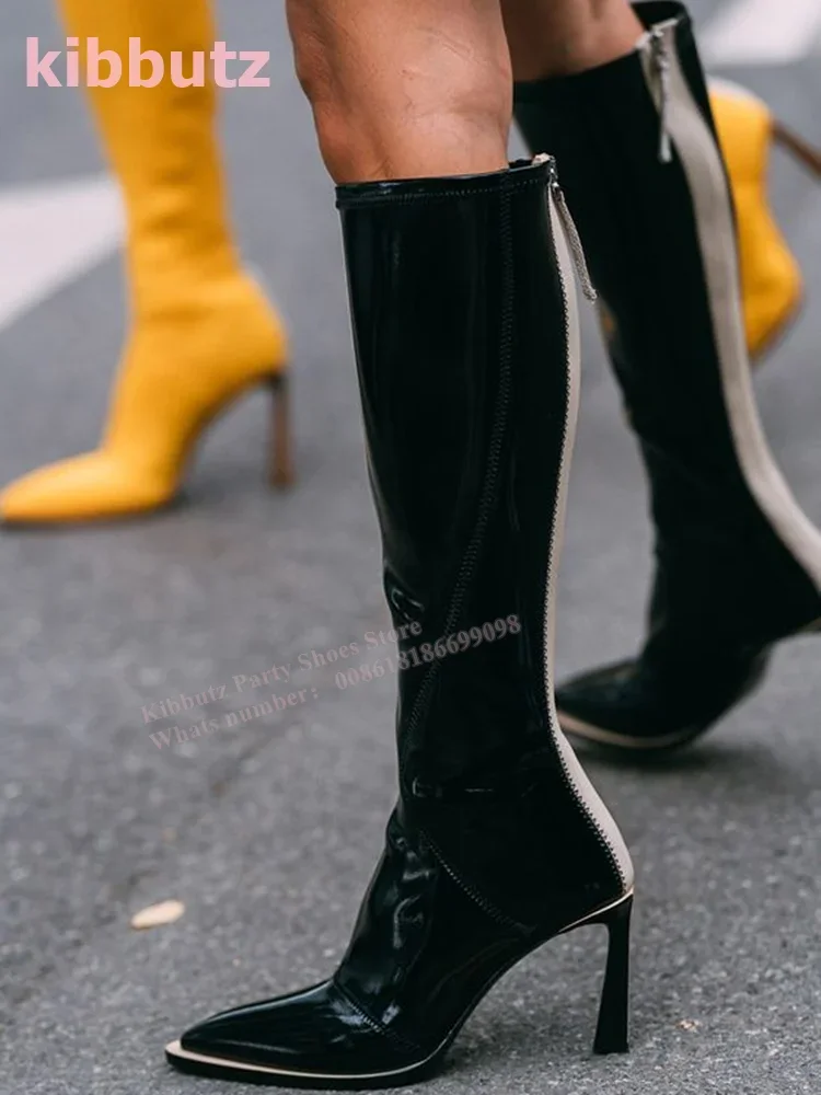 Genuine Leather Knee High Boots Mixed Color Pointed Toe Thin Heel Back Zippers Runway Show Fashion Novelty Women Fashion Shoes
Genuine Leather Knee High Boots Mixed Color Pointed Toe Thin Heel Back Zippers Runway Show Fashion Novelty Women Fashion Shoes
