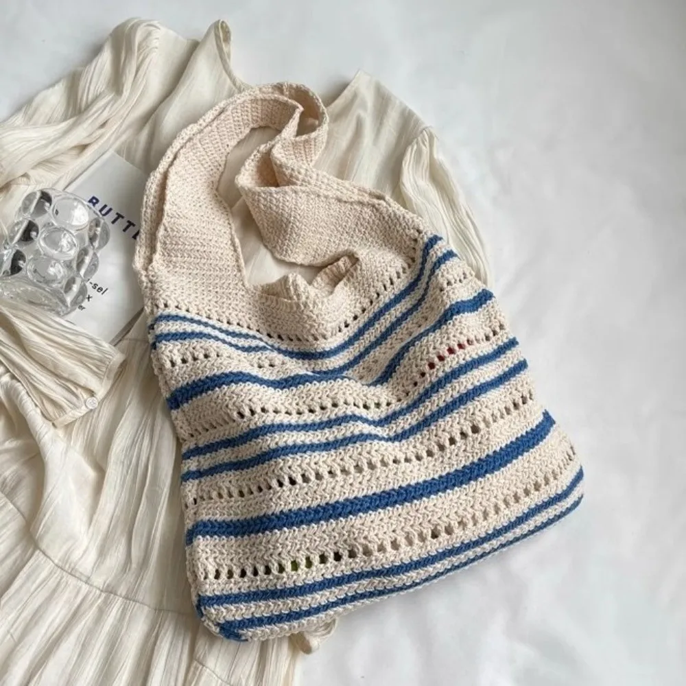 Bohemian Knitted Tote Bag Striped Pattern Crochet Design Woven Shoulder Bag Eco-Friendly Large Capacity Hollow Out Beach Bag
Bohemian Knitted Tote Bag Striped Pattern Crochet Design Woven Shoulder Bag Eco-Friendly Large Capacity Hollow Out Beach Bag