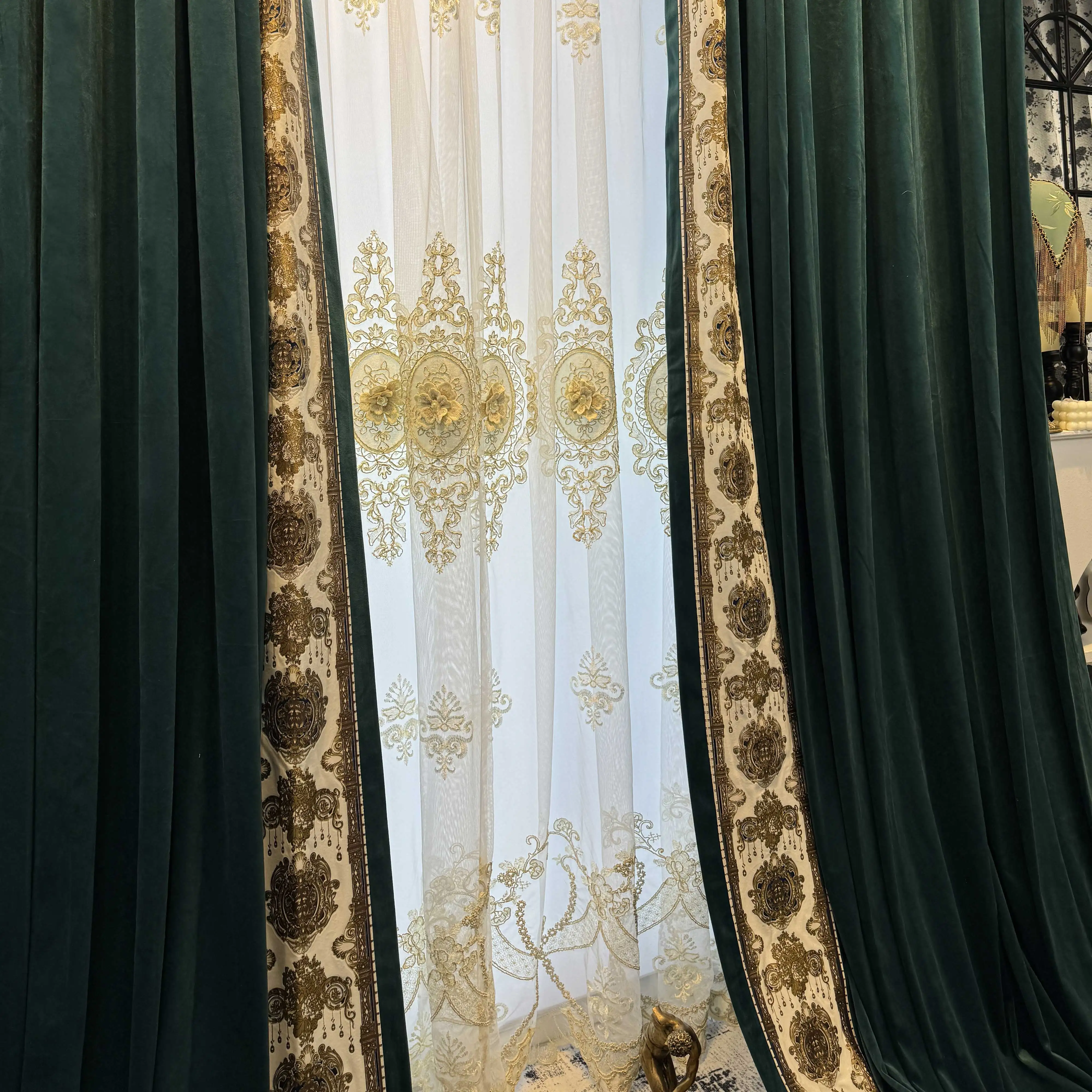 Custom luxury European modern velvet valance lace green bedroom embroidery curtain tulle M1788
Custom luxury European modern velvet valance lace green bedroom embroidery curtain tulle M1788