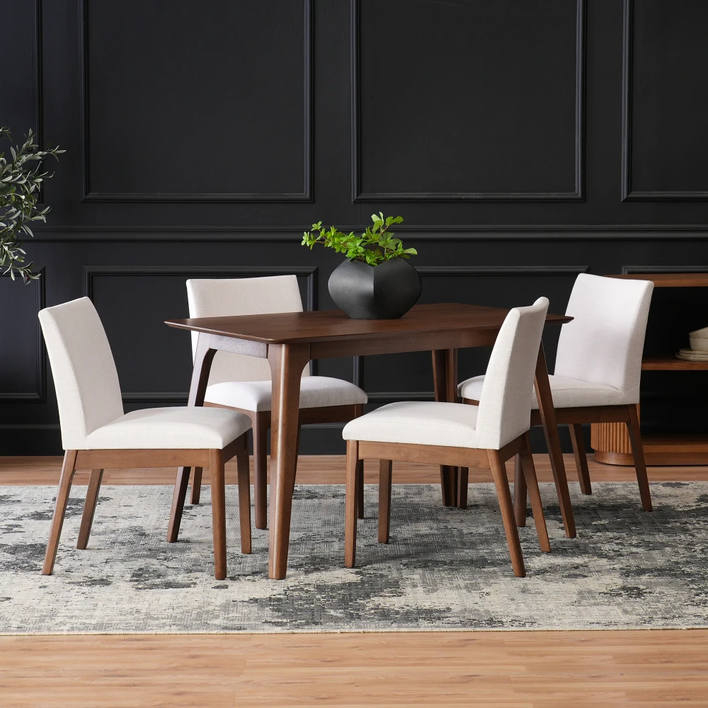 5-Piece Dining: Wood Table +4 Upholstered Chairs, Walnut+Light Beige (SKU:N759S924557K)
5-Piece Dining: Wood Table +4 Upholstered Chairs, Walnut+Light Beige (SKU:N759S924557K)