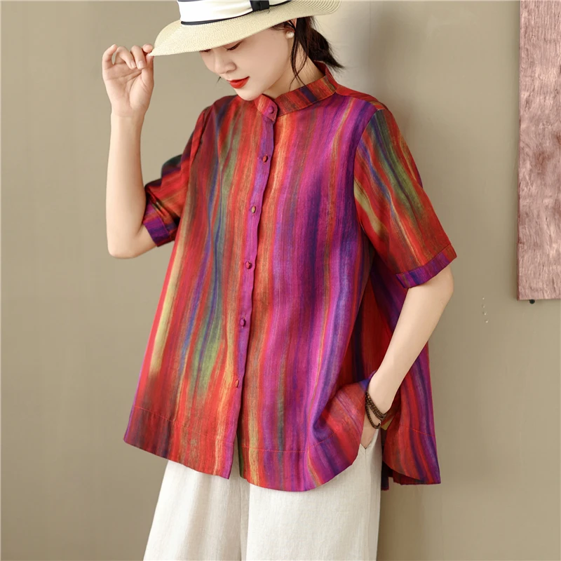 plus Size Women's Shirt 2026 Summer Stripe Loose Fit Stand Collar Open Cardigan Vintage Style Printed Polyester Fiber
plus Size Women's Shirt 2026 Summer Stripe Loose Fit Stand Collar Open Cardigan Vintage Style Printed Polyester Fiber