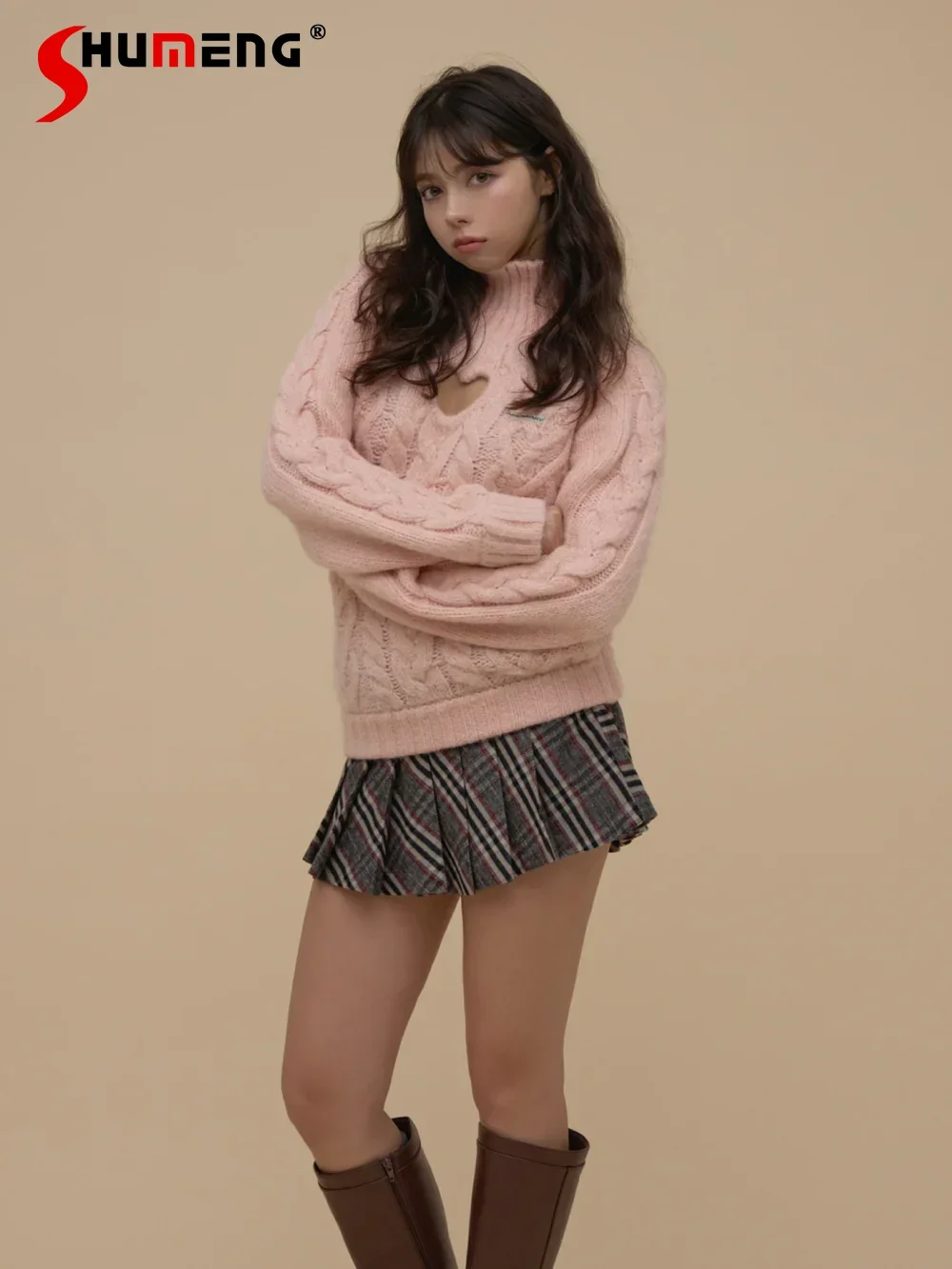 New Spring 2026 Japanese Sweet High Neck Solid Color Sweaters Women Heart Hollow Out Niche Loose Slimming Knitted Pullover
New Spring 2026 Japanese Sweet High Neck Solid Color Sweaters Women Heart Hollow Out Niche Loose Slimming Knitted Pullover
