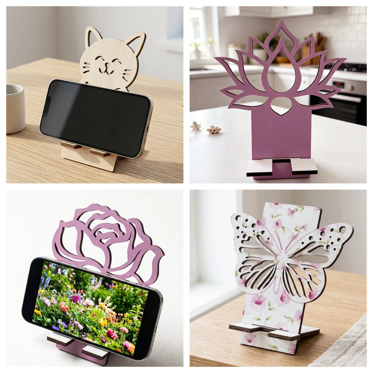 Hollowed-out cute animal, lotus, and rose-shaped wooden desktop phone stand. Suitable for home, bedroom, desk, and as a lazy stand for watching shows. A decorative piece that adds a gentle ambiance to the table in an artistic café
Hollowed-out cute animal, lotus, and rose-shaped wooden desktop phone stand. Suitable for home, bedroom, desk, and as a lazy stand for watching shows. A decorative piece that adds a gentle ambiance to the table in an artistic café
