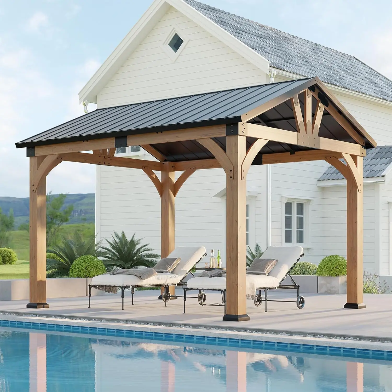 10x12ft Cedar Wood Gazebo Hardtop Galvanized Steel Peak Roof Snow Wind UV Garden Patio Deck Shade Pavilion, Custom
10x12ft Cedar Wood Gazebo Hardtop Galvanized Steel Peak Roof Snow Wind UV Garden Patio Deck Shade Pavilion, Custom
