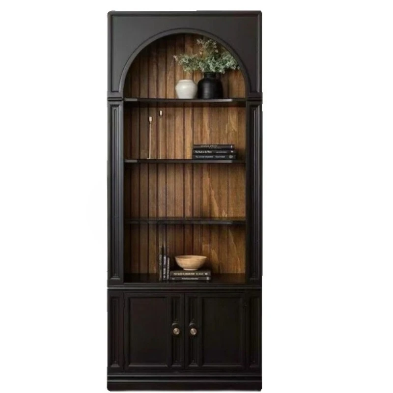 Solid wood arched bookcase French retro black oak display case
Solid wood arched bookcase French retro black oak display case