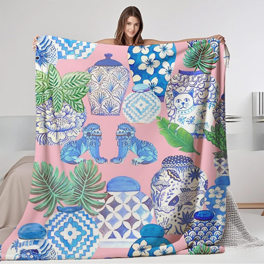 Fresh pink Chinoiserie botanical Chinese ginger jars and foo dogs with palms on pink Scarf fluffy blanket - sofa cama, comforter
Fresh pink Chinoiserie botanical Chinese ginger jars and foo dogs with palms on pink Scarf fluffy blanket - sofa cama, comforter