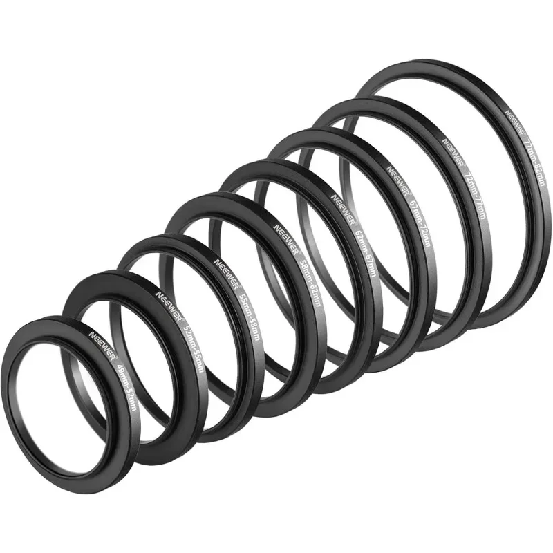 8 Pieces Step-up Adapter Ring Set Made of Premium Anodized Aluminum 49-52-55-58-62-67-72-77-82 for Photography
8 Pieces Step-up Adapter Ring Set Made of Premium Anodized Aluminum 49-52-55-58-62-67-72-77-82 for Photography