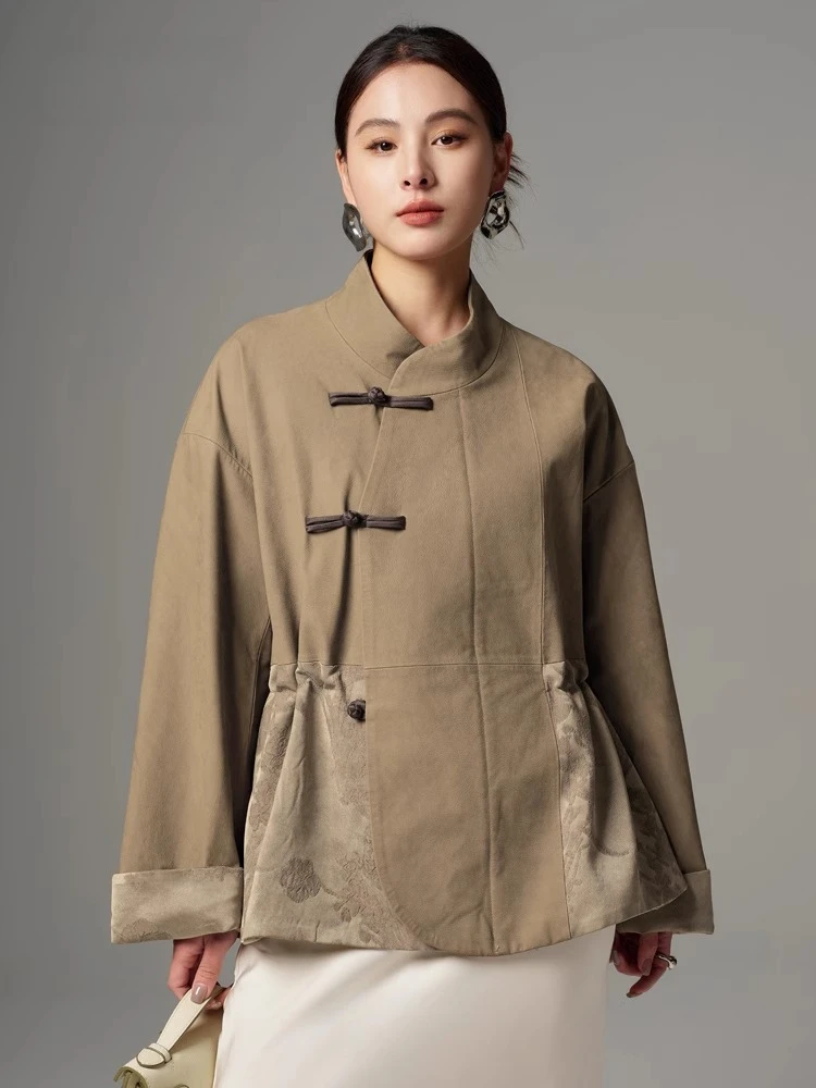 Vintage Genuine Leather Jackets Women Spring Autumn High-end Simple Stand Collar Spliced Rayon Embroidery Real Cow Leather Coat
Vintage Genuine Leather Jackets Women Spring Autumn High-end Simple Stand Collar Spliced Rayon Embroidery Real Cow Leather Coat