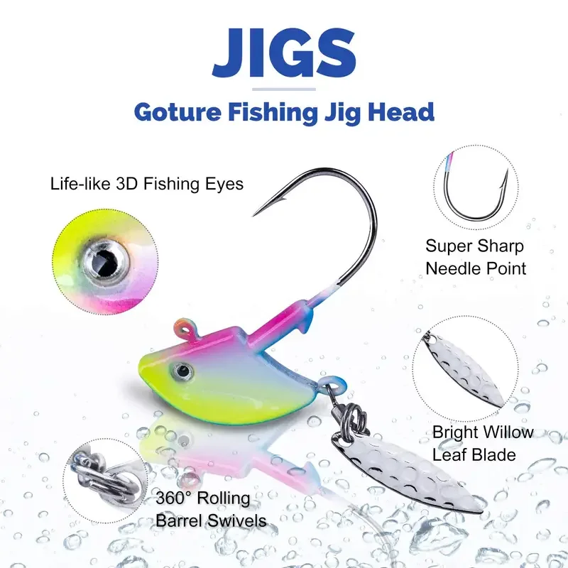 Goture 10pcs Swimbait Jig Head Hooks With Willow Blade Fishing Accessories
Goture 10pcs Swimbait Jig Head Hooks With Willow Blade Fishing Accessories