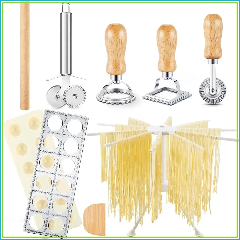 5 Pieces Ravioli Mold Set, 12 Holes Ravioli Maker Press, 3 Pasta Cutter Stamps, Wood Rolling Pin, Pasta Making Tools, Pelmeni Mold, Manual, Stainless Steel
5 Pieces Ravioli Mold Set, 12 Holes Ravioli Maker Press, 3 Pasta Cutter Stamps, Wood Rolling Pin, Pasta Making Tools, Pelmeni Mold, Manual, Stainless Steel