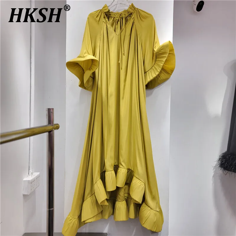 HKSH Новые летние женские модные элегантные свободные длинные платья в стиле отпуска, повседневные однотонные свободные длинные платья с v-образным вырезом и расклешенными рукавами и оборками HK5533
HKSH Новые летние женские модные элегантные свободные длинные платья в стиле отпуска, повседневные однотонные свободные длинные платья с v-образным вырезом и расклешенными рукавами и оборками HK5533