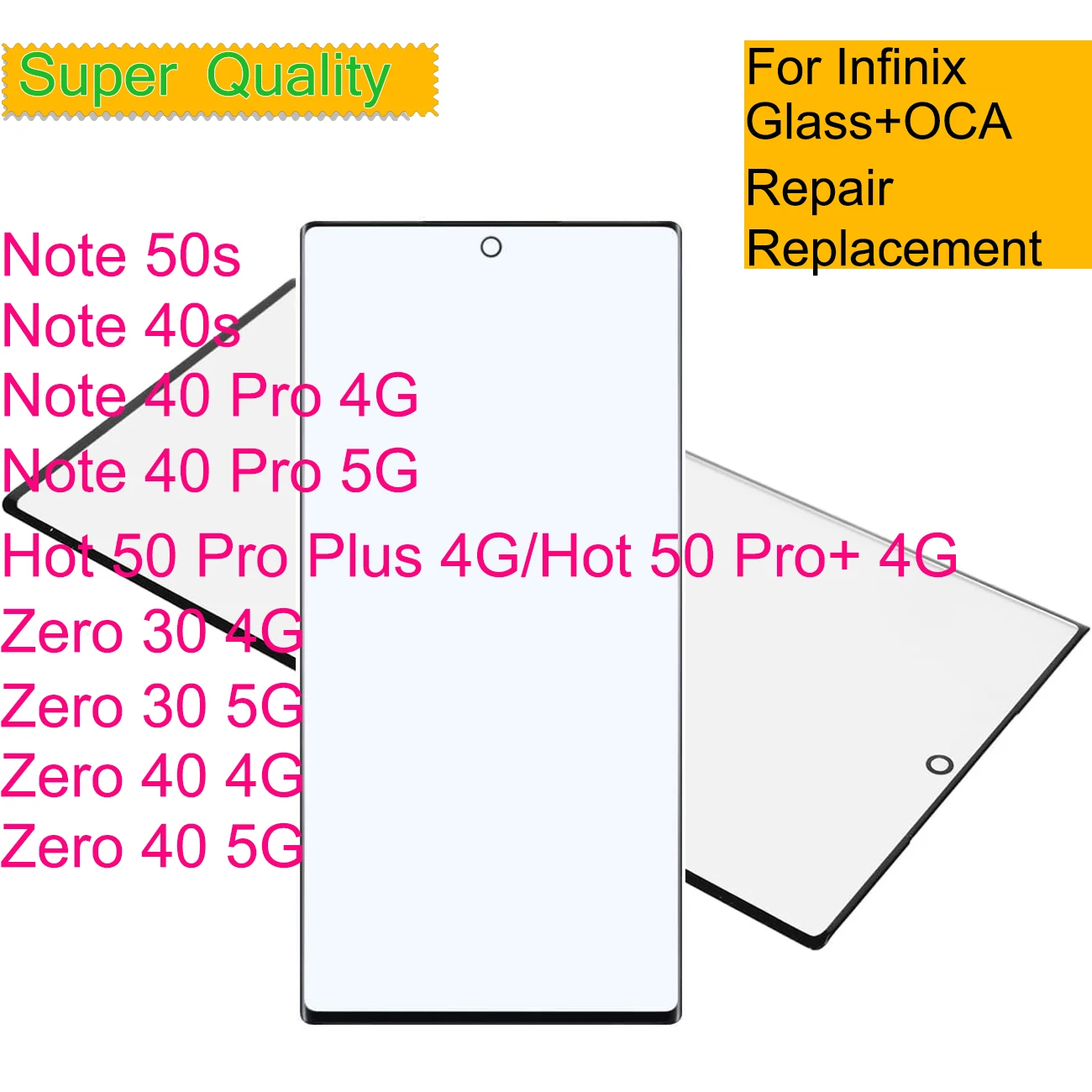 10 шт./лот для Infinix Hot 50 Pro Plus Note 50s 40s 40 Pro Zero 30 40 4G 5G сенсорный экран передняя внешняя стеклянная панель объектива с OCA 
10 шт./лот для Infinix Hot 50 Pro Plus Note 50s 40s 40 Pro Zero 30 40 4G 5G сенсорный экран передняя внешняя стеклянная панель объектива с OCA