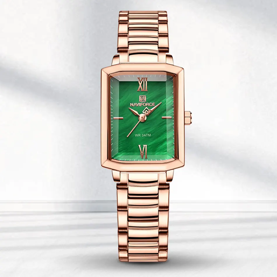 Новые женские деловые наручные часы NAVIFORCE, роскошные часы из нержавеющей стали, розовое золото, женские классические квадратные кварцевые часы, подарки 
Новые женские деловые наручные часы NAVIFORCE, роскошные часы из нержавеющей стали, розовое золото, женские классические квадратные кварцевые часы, подарки