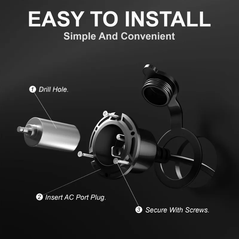 A13E-US Plug, 20A RV Shore Power Inlet With Dual 5-In-1 T-Blade Adapters, 12AWG Cord RV Plug& Waterproof AC Port Adapter
A13E-US Plug, 20A RV Shore Power Inlet With Dual 5-In-1 T-Blade Adapters, 12AWG Cord RV Plug& Waterproof AC Port Adapter