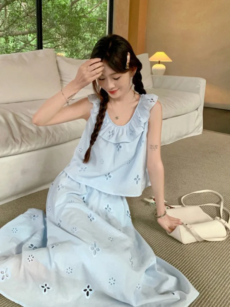 Women's Cute Skirt Sets Solid O-neck Sleeveless Soft Shirt+High Waist A-line Half Skirt 2pcs Female Summer Clothing Suits
Women's Cute Skirt Sets Solid O-neck Sleeveless Soft Shirt+High Waist A-line Half Skirt 2pcs Female Summer Clothing Suits