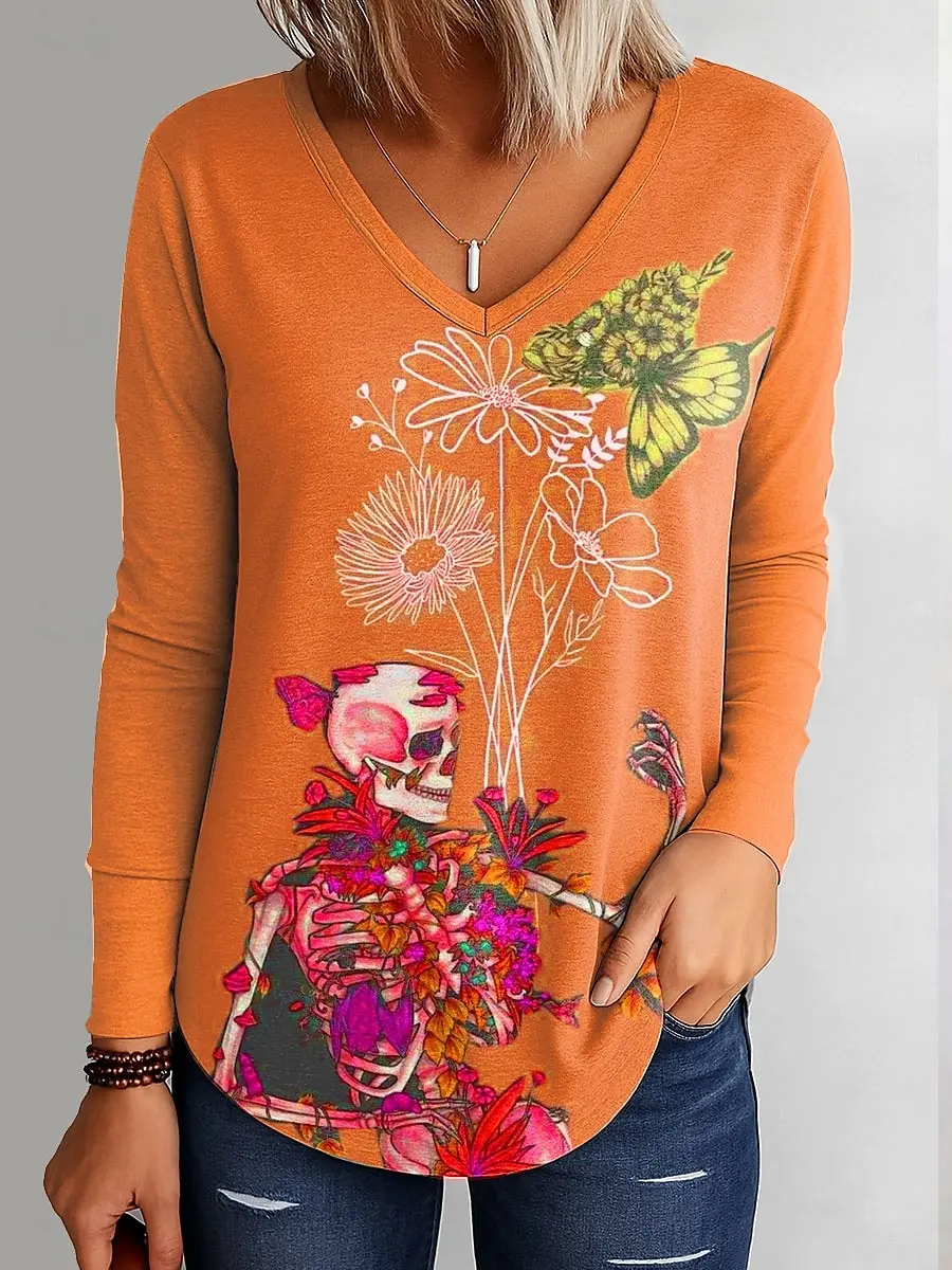 2025 Halloween Women's T-Shirts Graphic Skull Elegant Vintage Tees Long Sleeve T-shirts V-Neck Regular Tops Casual Pullover Fall
2025 Halloween Women's T-Shirts Graphic Skull Elegant Vintage Tees Long Sleeve T-shirts V-Neck Regular Tops Casual Pullover Fall